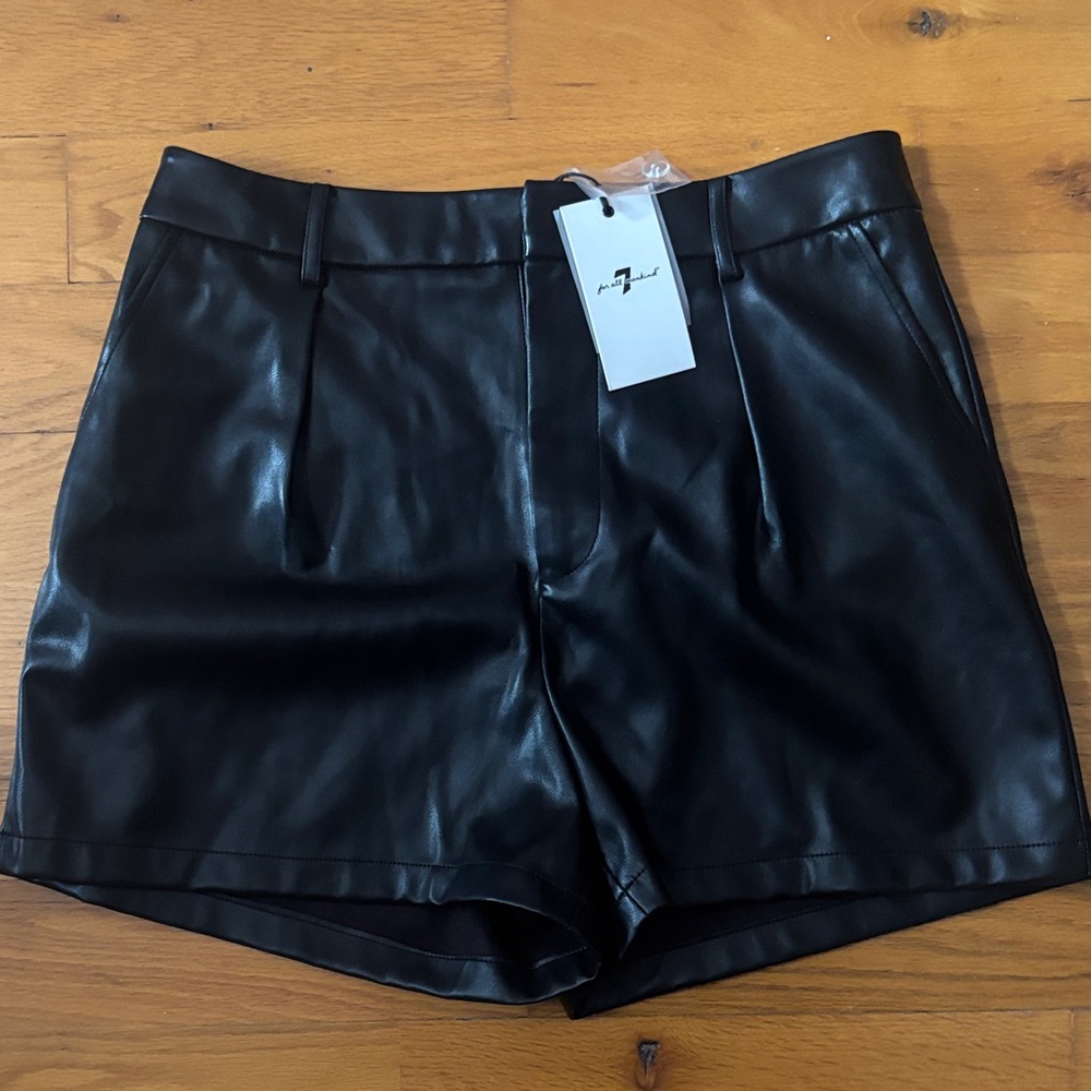 7 For All Mankind Black High Waist Leather Shorts